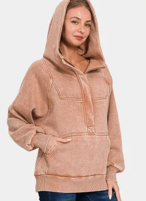 Zenana Hoodie Rusty Pink Kangaroo Pocketed Hooded Cotton Long Sleeve Sweatshirt