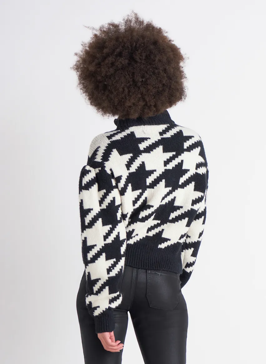 Zip Turtleneck Sweater - Houndstooth