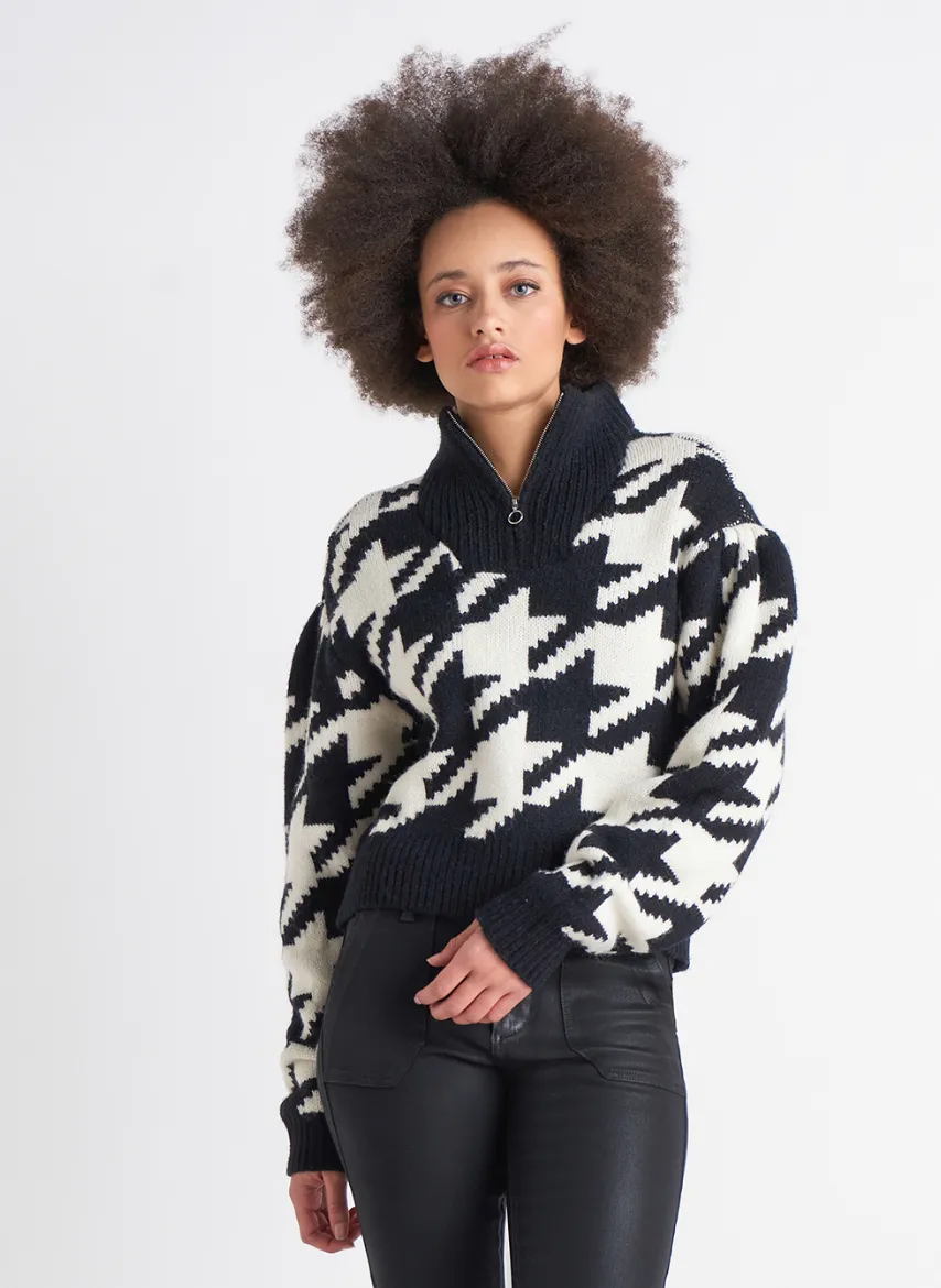 Zip Turtleneck Sweater - Houndstooth