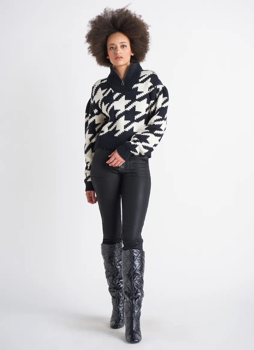 Zip Turtleneck Sweater - Houndstooth